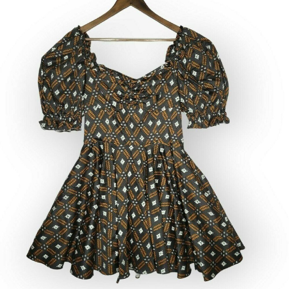 Autum Adeigbo Womens Dress 12 Black & Orange Geometric Pattern